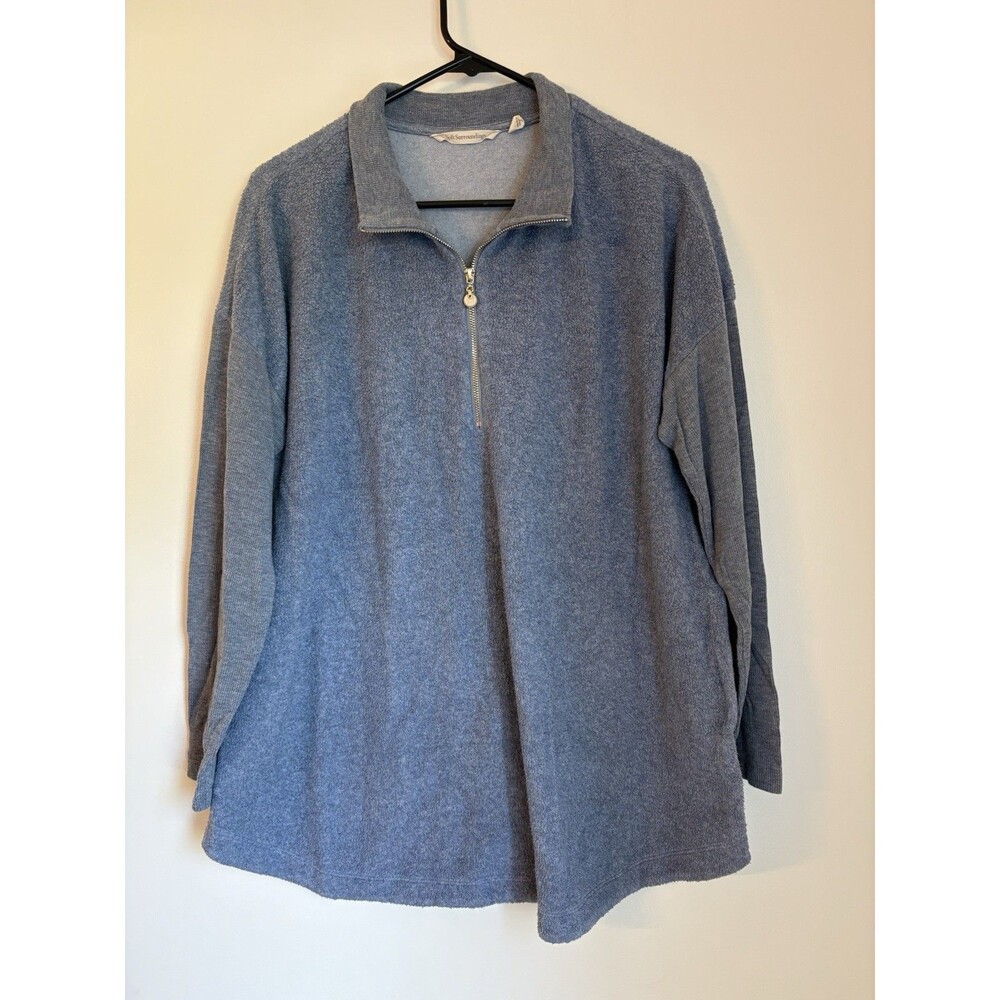 Soft Surroundings Sweater Womens Large Blue Fleece 1/4 Zip Thermal Sleeves